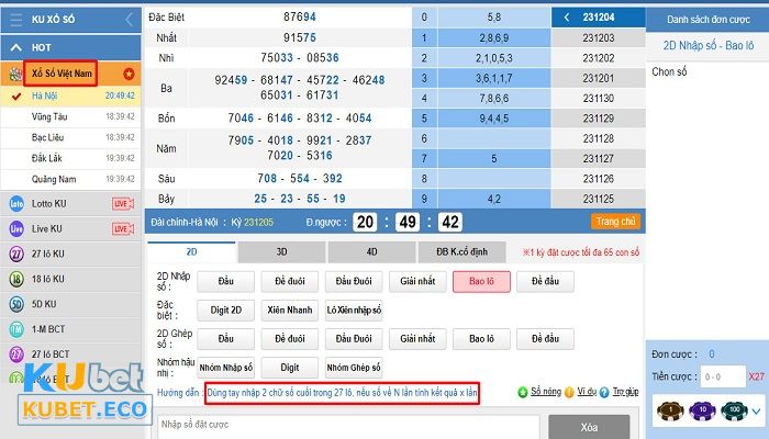 Lô đề bạc nhớ Kubet được đề cập trong giao diện game xổ số
